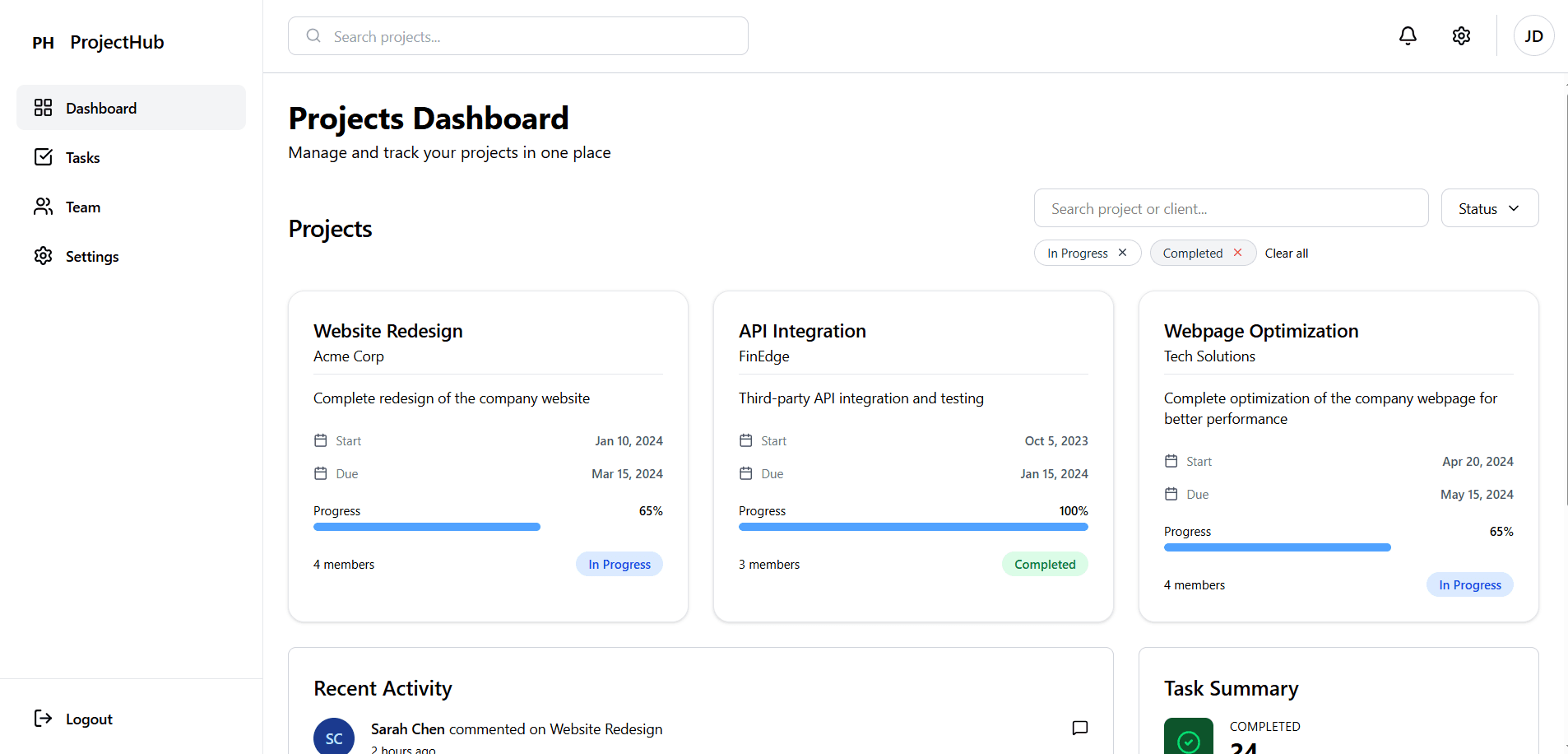 ProjectHub - all-in-one product dashboard